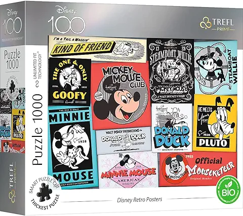 Trefl 1000 Piezas-Puzzle de Cartón Grueso, Bio, con Personajes de Dibujos Animados, Mickey Mouse, Entretenimiento para Adultos y Niños a Partir de 12 Años, Color uft: Disney Retro Posters (10761)  
