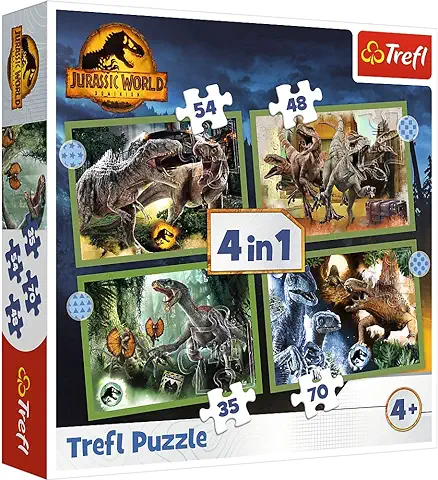 Trefl 4en1, 35a 70 Piezas Dinosaurios, Parque Jurásico, Diferente Grado de Dificultad, para Niños a Partir de 4 Años Puzzle, Color Jurassic World Dominion, Peligrosos (34607)  