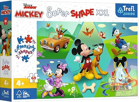 Trefl 60 XXL Super Shape-Formas Locas, Piezas Grandes, Colores con Personajes de Cuentos de Hadas, a Partir de 4 Años Puzzle, Disney, Siempre es Divertido con Mickey, XX-Large (50014)  
