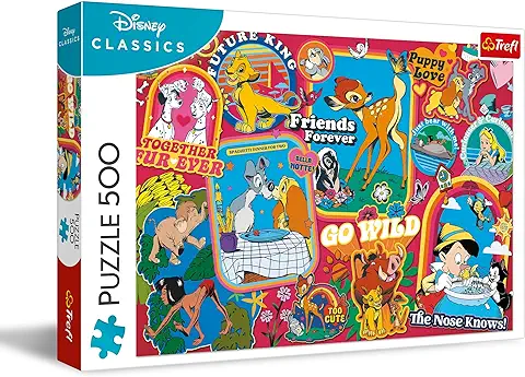 Trefl-Disney:A lo Largo de los Años-Puzzle de 500 Piezas con Personajes de Películas Animadas Disney, Collage Colorido, DIY, Divertido, Puzzles Clásicos para Adultos y Niños a Partir de 10 Años  