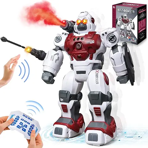 Vatos Robot Niños 3+ Años, Control Remoto Robot Juguete, 2.4GHz Gesture Control Programmable RC Robot with LED Spray Launcher Music Dance Walk Toy for Boys Girls Gift  