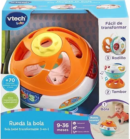 VTech - Rueda la bola 3 en 1, Pelota Interactiva para Bebés +9 Meses, Transformable en Diábolo y Tambor, Versión ESP  