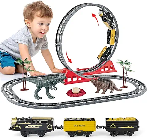DeAO Juego de Juego de Pista de Tren con Juguetes de Dinosaurio, Pistas y Accesorios – Gran Regalo para Niños  