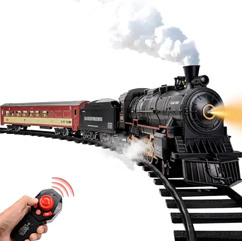 El Grupo de Trenes a Distancia, Vagones y Carriles, Juguetes de Trenes con humo Brillante y Sonido, Trenes para Juegos Ferroviarios Eléctricos con Motores de Locomotora de Vapor, Baterías Cargadas, Regalos para Niños  