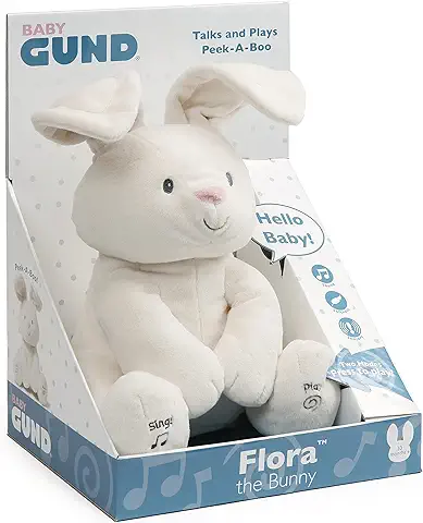 GUND Peluche Interactivo Flora Bunny | Canta y Habla en Inglés | Mueve las Orejas | Peluche de 12 Pulgadas | Peluche para Niños a Partir de 10 Meses  