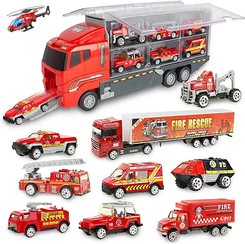 Jenilily Camiones de Bomberos Juguetes para Niños Vehículo de Rescate Conjunto de Coches Niños Mini Camiones de Bomberos Ambulancia Juguetes para Niños 3 4 5 Años de Edad  