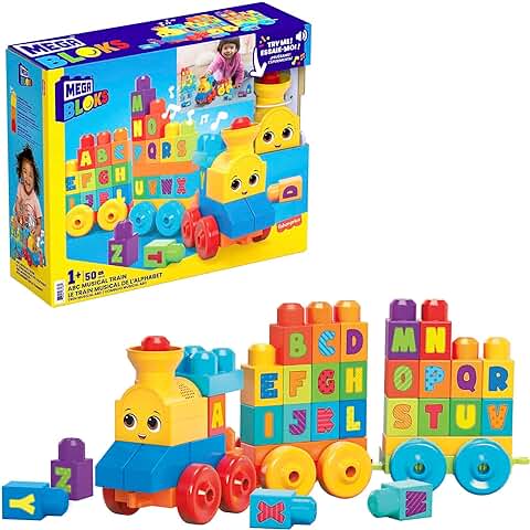 Mega Bloks Tren Musical ABC, Juguete de Construcción para Bebé +1 año (Mattel FWK22)  