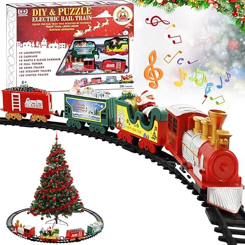 Shinybox Conjunto Navideño de Vías, Tren Juguete para Niños, Juego de Trenes Navideños, Juego de Trenes Eléctricos Navideños, Juegos de Tren de Navidad para Debajo del árbol para Niños y Niñas  