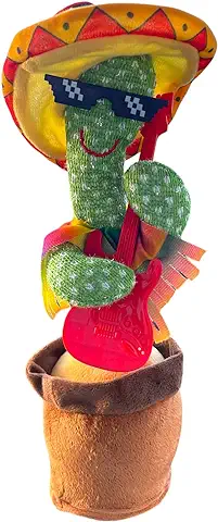 VISTA TRADE Cactus Bailarín con Cable USB y Batería, Cactus Cantante, Juguete de Cactus Parlante, que Repite lo que Dices Brilla Canta y Baila, para Niños, Familiares y Amigos  