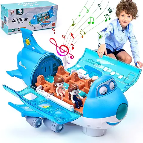 Xinrongda Avión de Juguete de Rotación de 360° con Luces Intermitentes, Música y Sonido de Avión, Juegos y Juguetes Niños Educativos, Regalo para Niños y Niñas Mayores 3 Años (Azul)  