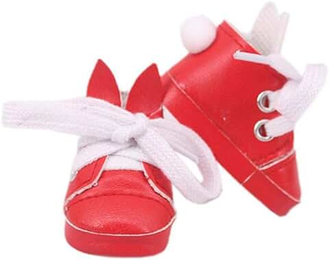 Aeromdale Zapatos de Muñeca con Cordones para Orejas de Conejo de 5 cm para Muñecas BJD de 14,5 Pulgadas 1/6 32-34 cm, Color Rojo, 1 par  