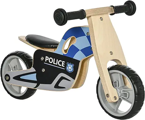AIYAPLAY Bicicleta sin Pedales de Madera para Niños de +18 Meses Bicicleta de Equilibrio Infantil con Sillín de 22 cm Carga 20 kg Estilo Policía 60x38x38 cm Natural  