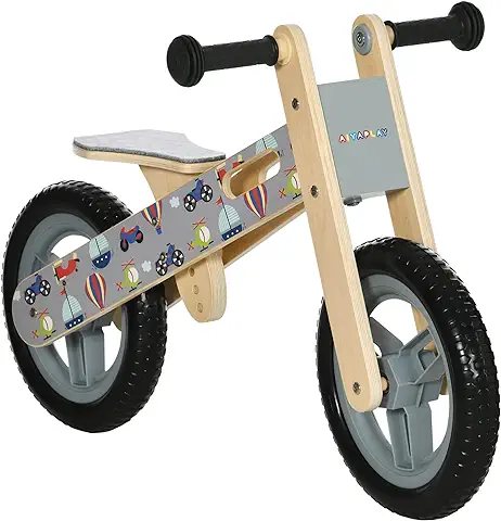 AIYAPLAY Bicicleta sin Pedales de Madera para Niños de 3-6 Años con Sillín Ajustable de 34-40 cm Bicicleta de Equilibrio Infantil con Ruedas de 12" Carga 30 kg 87x37x50 cm Gris  