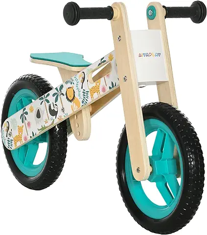 AIYAPLAY Bicicleta sin Pedales de Madera para Niños de 3-6 Años con Sillín Ajustable de 34-40 cm Bicicleta de Equilibrio Infantil con Ruedas de 12" Carga 30 kg 87x37x50 cm Turquesa  
