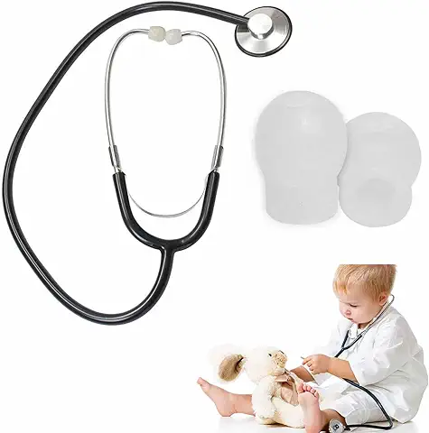 BAOSROY Estetoscopio Juguete,Estetoscopio Juguete Niños,Estetoscopio para Niños,Estetoscopio Simulación,Estetoscopio Metal,Estetoscopio Negro,Juguete Juego Roles,con Tapones Oídos Silicona Blanca  