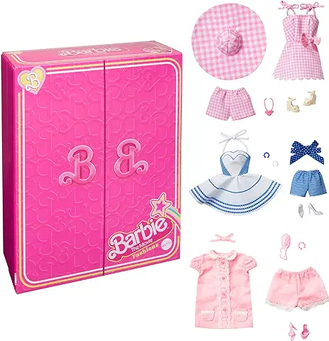 Barbie, Muñeca con tres Conjuntos Icónicos de la Película de Barbie, Incluye Zapatos y Accesorios, Juguete +3 Años (Mattel HPK01)  