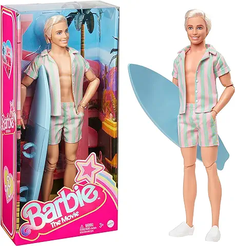 Barbie The Movie - Ken Muñeco Signature Coleccionable de la Película con Chaleco a Rayas y Tabla de Surf, Juguete de Colección, Regalo +3 Años (Mattel HPJ97)  