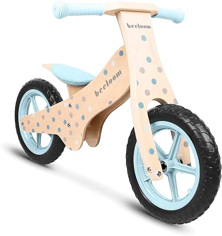 Beeloom - Bicicleta sin Pedales de Madera, BUBBLE BIKE, Correpasillos Equilibrio Aprendizaje, Diseño azul Unisex, Sillín Regulable, Niños 2 Años  