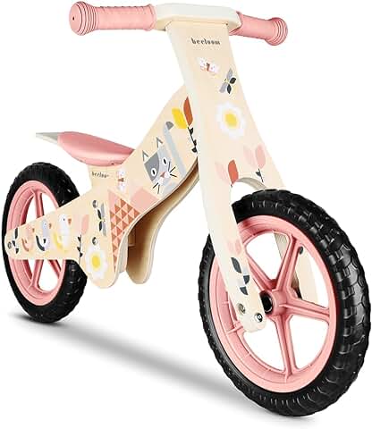 Beeloom - Bicicleta sin Pedales de Madera, SPRING BIKE, Correpasillos rosa para Equilibrio y Aprendizaje, Diseño Unisex con Sillín Regulable, Niños de 2 Años  