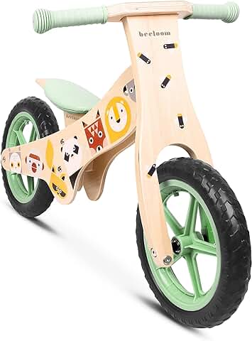 Beeloom - Bicicleta sin Pedales de Madera, WILD BIKE, Correpasillos Verde para Equilibrio y Aprendizaje, Diseño Unisex con Sillín Regulable para Niños de 2 Años  
