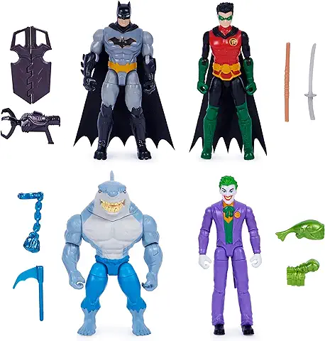 DC Comics, Batman y Robin Contra The Joker y King Shark, Figuras de Acción de 10 cm, Juguetes para Niños y Niñas a Partir de 3 Años  