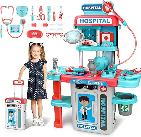 DeAO Doctor Kit para Niños Simular Medical Station Set Instrumentos Médicos Estetoscopio con Realista y Luces Doctor Pretend Play Toy Regalos para la Fiesta de Cumpleaños de Navidad Año Nuevo  