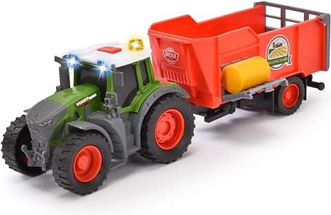 Dickie Toys - Tractor Fendt con Remolque Trailer Juguete, 26 cm, para Niños a Partir de 3 Años, con Ruedas Giratorias, Efectos de Luz y Sonido, y Otras Funciones (2037340001NL)  