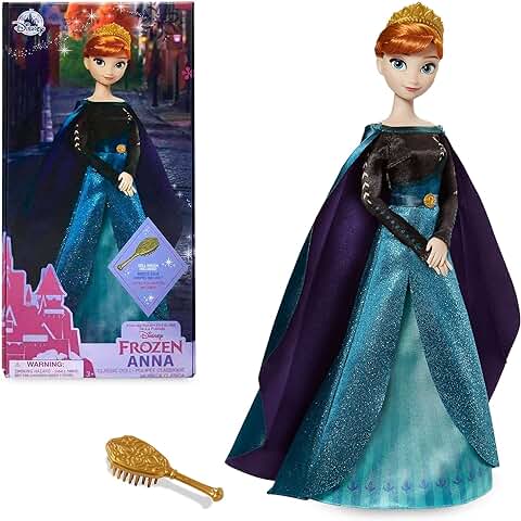 Disney Store Muñeca Clásica de la Reina Anna, Frozen 2, Altura: 29 cm, Incluye un Cepillo Dorado con Detalles Labrados, Muñeca Completamente Articulada con un Vestido de Raso, para Mayores de 3 Años  