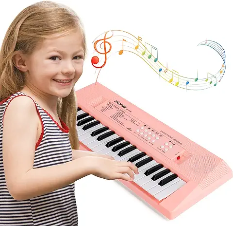 Docam Teclado de Piano para Niños, 37 Teclas Electrónicos Piano Musical con Micrófono para Multifuncionales Portátiles Niños Cumpleaños Juguetes para 3 4 5 6 Años Niñas Niños (Rosa)  