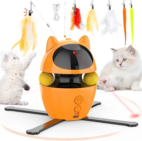 Dreamon 3 en 1 Juguetes para Gatos Interactivos - Juguete Gato Automatico con 5 Plumas para Gatos Juegos Gatos USB Recargable Regalo para Mascotas  