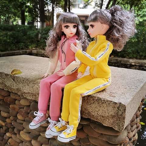 EVA BJD Muñeca SD de 1/3 Muñecas Articuladas de bola de 22 Pulgadas con ropa Deportiva Zapatos de pelo y Maquillaje Amarillo Fitness Girl Doll  