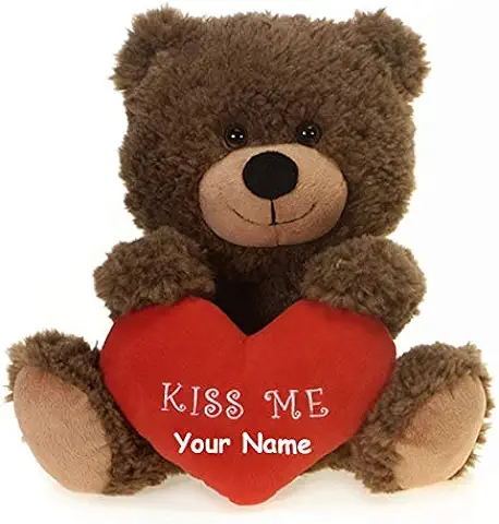 Fiesta Toys Oso de Peluche Personalizado Marrón Oscuro Sosteniendo un beso de Corazón para el día de San Valentín, oso de Peluche – 11 Pulgadas  