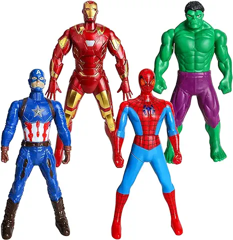 GUBOOM Marvel Avengers Figura, Avengerse Anime Figuras, Set de 4 Figuras Marvel Legends de 18cm, Avengers Muñeca Coleccionable Modelo, Superheroes Juguetes Hulk, Spiderman, Iron Man, Capitán América  