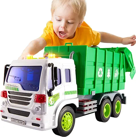 HERSITY Camion Basura Juguete Grande con Luces y Sonidos, Camion Reciclaje, Contenedor de Basura Vehiculos Juguete Regalos para Niños Niñas 3 4 5 6 Años  