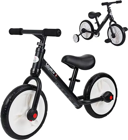 HOMCOM Bicicleta de Equilibrio con Pedales y Ruedas Entrenamiento Extraíbles de Asiento Regulable 33-38cm Niños +24 Meses Carga 25kg  