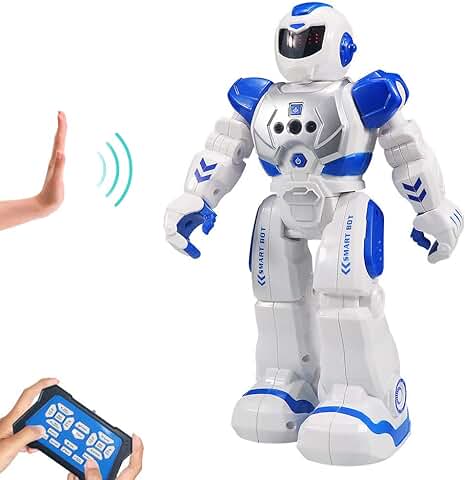 HUSAN Infantil Robot de Control Remoto Niños, Robot de Baile Inteligente con Juguetes Control Infrarrojo,programable,Ojos LED, Canto Caminando Regalo,Kit de Robot (Azul)  