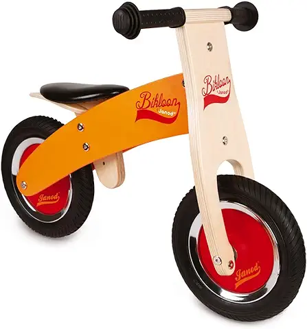 Janod - My First Little Bikloon - Bicicleta sin Pedales de Madera, Ideal para Desarrollar el Equilibrio y La Autonomía - Desde Los 2 Años (Naranja y Rojo), J03263  