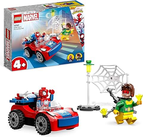 LEGO 10789 Marvel Coche de Spider-Man y Doc Ock, Spidey y Sus Amigos, Juguete de Construcción para Niños de 4 Años o Más, Accesorios de Telarañas y 2 Mini Figuras  