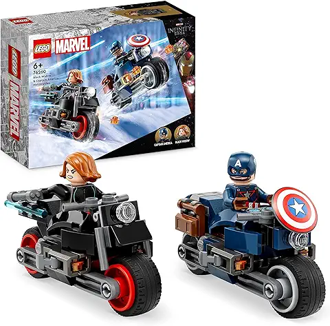 LEGO 76260 Marvel Motos de la Viuda Negra y el Capitán América, Set de Avengers: Edad de Ultron con 2 Motos de Juguete de Super Héroe para Niños y Niñas de 6 Años en Adelante  