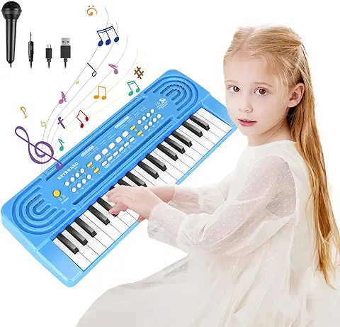 M Zimoon Teclado Piano para Niños, 37 Teclas Piano Electrico Infantil con Micrófono, Piano Musical Portátiles Educativos Niños Cumpleaños Juguetes para 3 4 5 6 Años Niñas Niños ( Azul )  