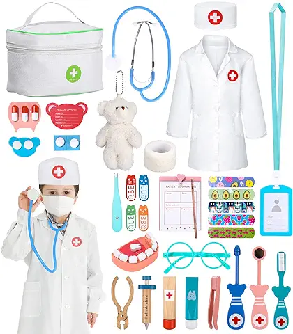 Maletin Medicos Juguete, Zawaer Maletin Doctora Juguete con Estetoscopio, Juguete Maletin de Doctora Juegos de Imitacion Regalos Incluye, Maletin de Medicos para Niños 3 4 5 6 Años,Blanco  