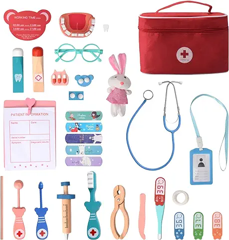 Maletin Medicos Juguete,Doctora Juguetes,con Estetoscopio, Termómetro, Jeringa,Maletin Medico Juguete 3 Años,Kit Medico Infantil,Dentista Conjunto Regalos Niños 3 Años  