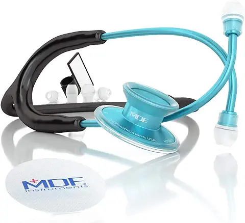 MDF® Acoustica® Deluxe Estetoscopio Ligero de Doble Cabeza - Garantía de por vida & Programa-piezas-gratuitas-de-por-vida - Agua/Negro (MDF747XP-AQ11)  