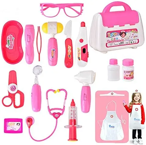 Queta Kit Doctor Toy Doctor Kit de Niños 18 Piezas Maletín de Doctor Medico Doctor Juego de rol Juguete para Niños Pequeños 3+ Años (Rosa)  