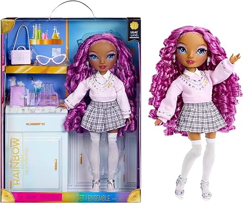 Rainbow High Fashion Doll - Lilac Lane - Muñeca de Moda Morada con Conjunto de Moda - con Gafas y más de 10 Coloridos Accesorios de Juego - Ideal para Niños de 4 a 12 Años y Coleccionistas  