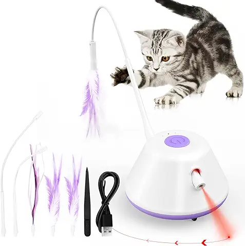 Sosirolo Juguete Interactivo con Plumas para Gatos Interior, Juguete Automático Electrónico Inteligencia Gatos en Movimiento para Ejercicios, Apto para Gatos Adultos, Recargable (Púrpura)  