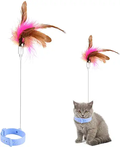 TOYMIS Juguetes para Gatos Plumas, Juguetes Interactivos para Gatos Ajustable Juguetes de Cuello de Plumas para Gatos con Campana Juguetes Interactivos para Gatos para Interior Gatitos Jugando (Azul)  