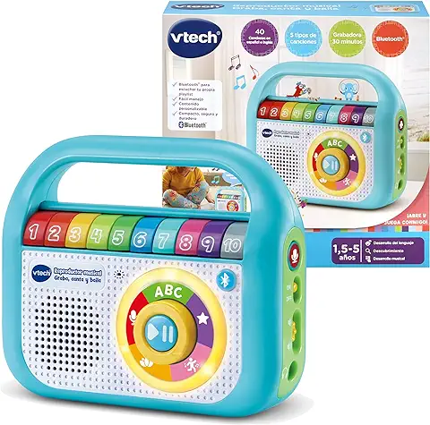 VTech - Reproductor Musical Graba Canta y Baila, Radio Infantil con Bluetooth, Grabadora, Juguete para Niños +1.5 Años, Versión ESP  