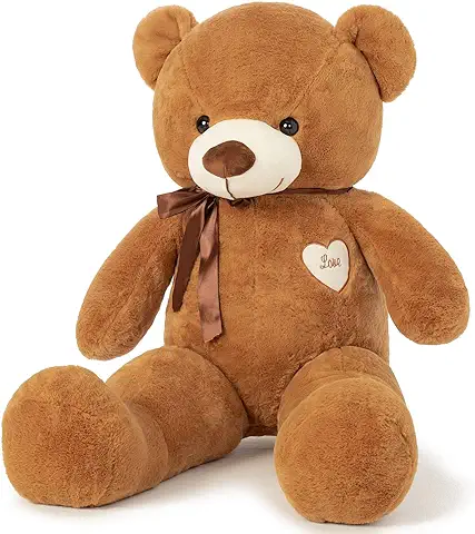 YunNasi Oso Peluche Gigante Osito de Peluche Grande Teddy Bear de Felpa con Corazón e Cinta 80cm/31.5 Inches Marrón  